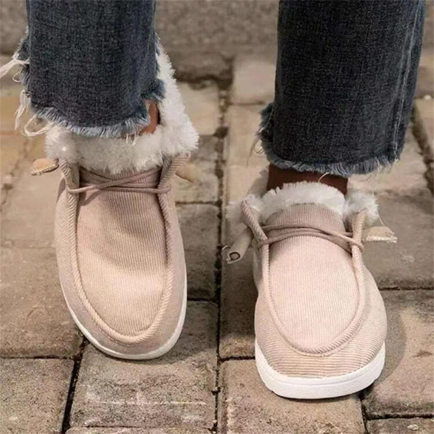 Lausiuoe Boots For Women Ankle Booties Winter Snow Boots Classic Fuzzy Fur Lining Fashion Slip On Warm Casual Loafers