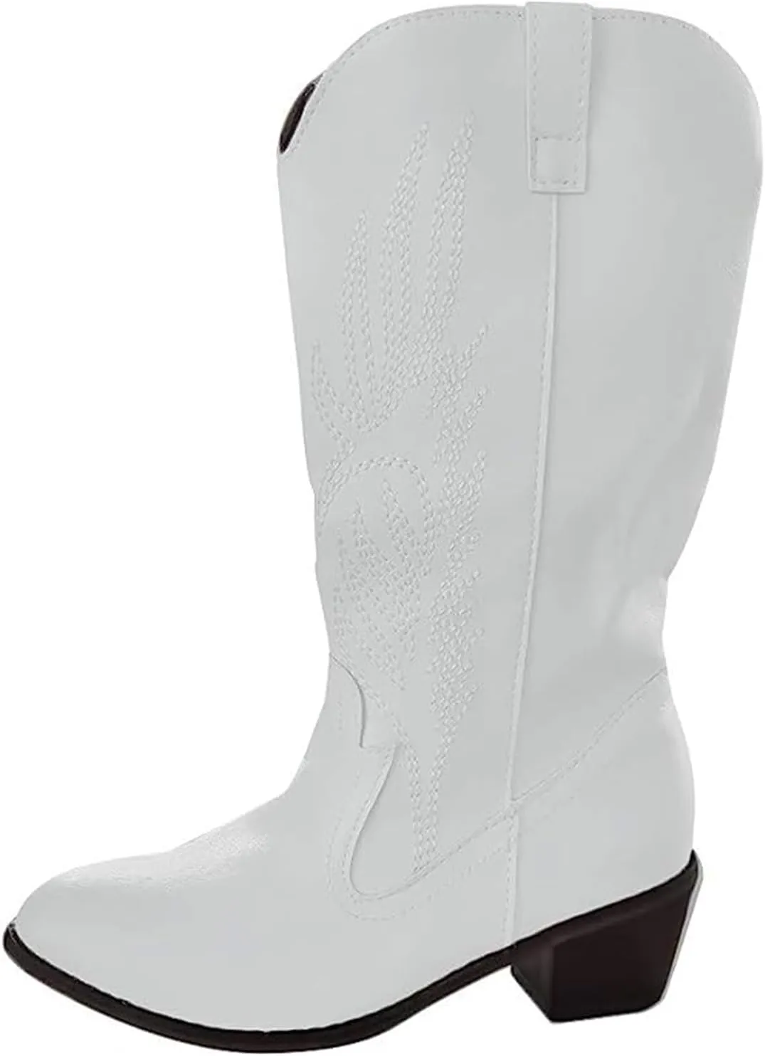 Lausiuoe Boots For Women Knee High Low Heel Western Cowboy Cowgirl Boots Embroidered Wide Calf Chunky Fashion Booties