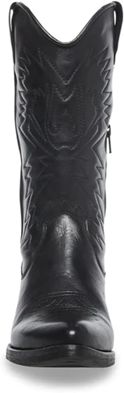 Lausiuoe Boots For Women Knee High Low Heel Western Cowboy Cowgirl Boots Embroidered Wide Calf Chunky Fashion Booties