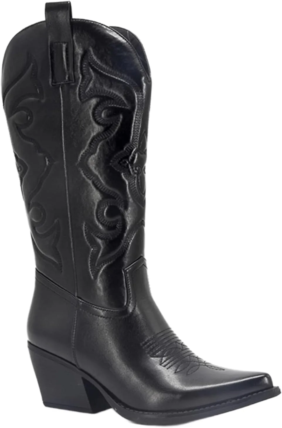 Lausiuoe Boots For Women Knee High Low Heel Western Cowboy Cowgirl Boots Embroidered Wide Calf Chunky Fashion Booties