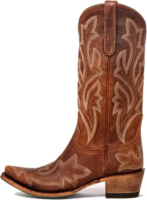 Lausiuoe Cowboy Boots For Women Leather Embroidered Cowgirl Knee High Western Wide Calf Fashion Classic Chunky Booties