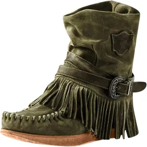 Lausiuoe Cowboy Boots For Women Short Fringe Western Cowgirl Boots Dressy Wide Calf Wide Width Ankle Boots Booties Shoes