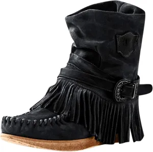 Lausiuoe Cowboy Boots For Women Short Fringe Western Cowgirl Boots Dressy Wide Calf Wide Width Ankle Boots Booties Shoes