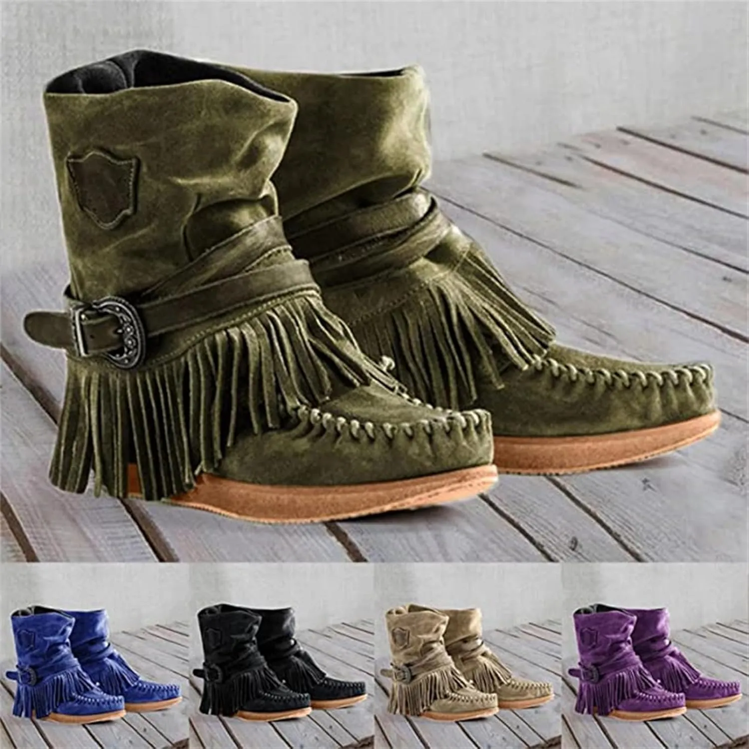 Lausiuoe Cowboy Boots For Women Short Fringe Western Cowgirl Boots Dressy Wide Calf Wide Width Ankle Boots Booties Shoes