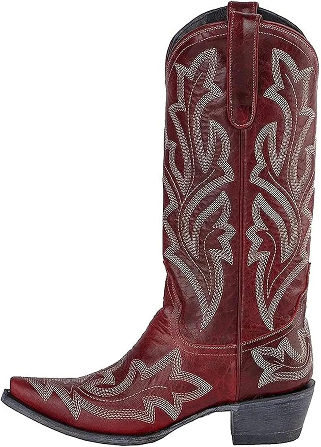 Lausiuoe Cowboy Boots For Women Wide Calf Knee High Cowgirl Western Boots Embroidery Low Heel Chunky Heel Boot Pull-On