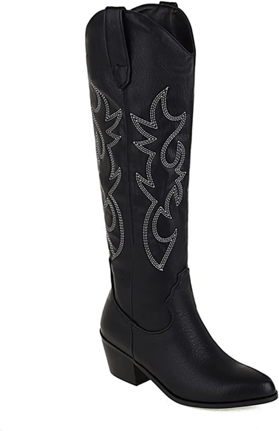 Lausiuoe Cowboy Boots For Women Wide Calf Wide Foot Knee High Western Cowgirl Style Embroidered Chunky Heel Fashion Boot