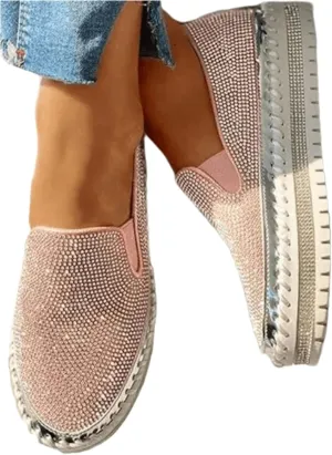 Lausiuoe Glitter Sneakers For Women Wide Width Slip on Sparkly Rhinestone Shoes Fashion Comfort Walking Flat Loafers