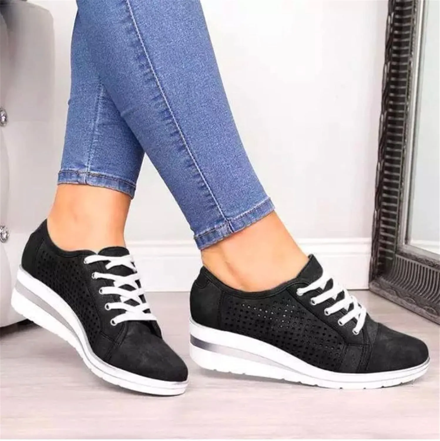 Lausiuoe Platform Sneakers For Women Fashion Classic Casual Slip On Soft Comfort Breathable Gym Running Walking Shoes