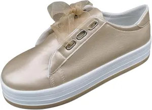 Lausiuoe Shoes for Women Sneakers Trendy Fashion Leather Shoes Round Toe Lightweight Slip On Sneakers Walking Flat Loafers