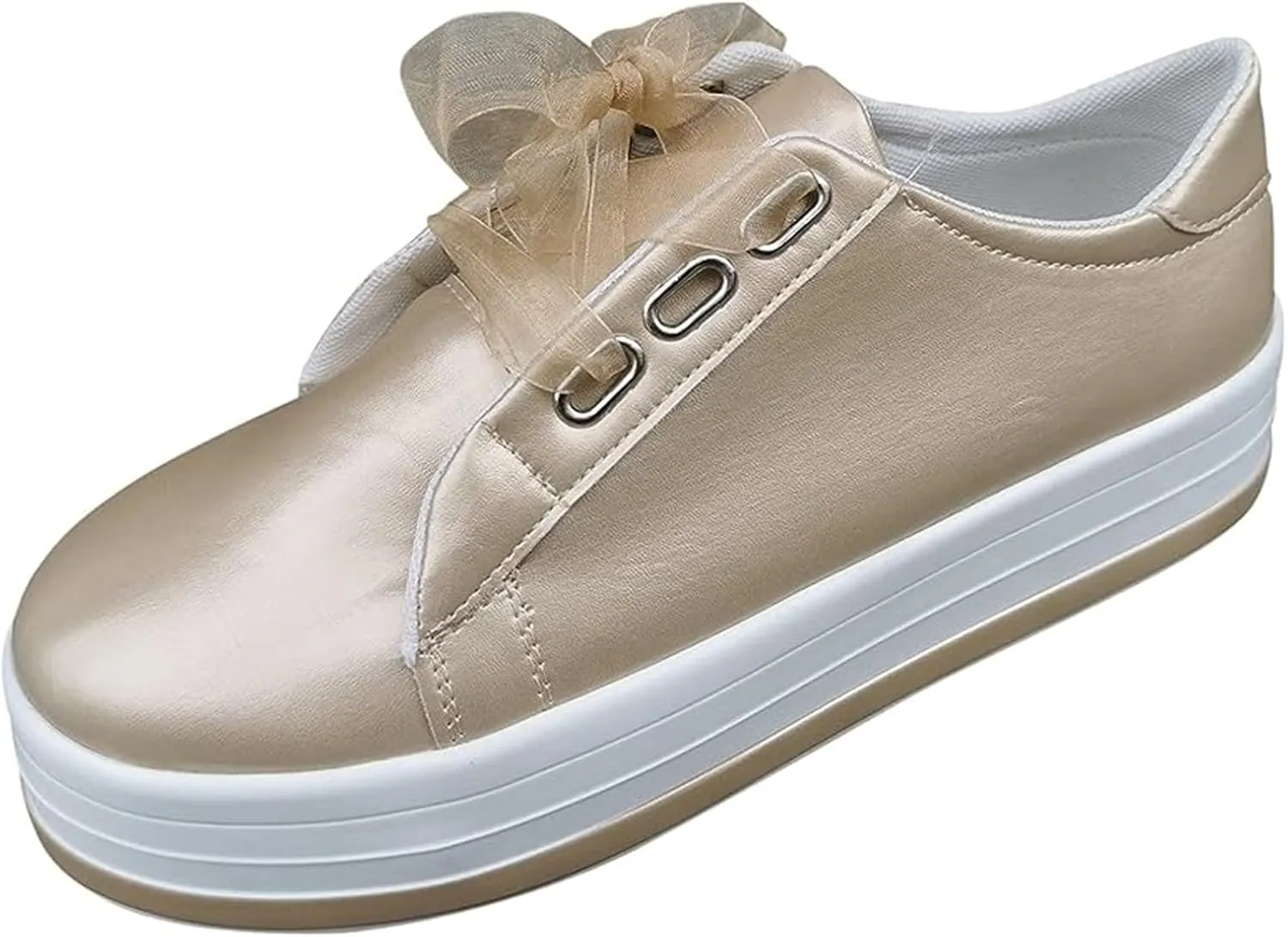 Lausiuoe Shoes for Women Sneakers Trendy Fashion Leather Shoes Round Toe Lightweight Slip On Sneakers Walking Flat Loafers
