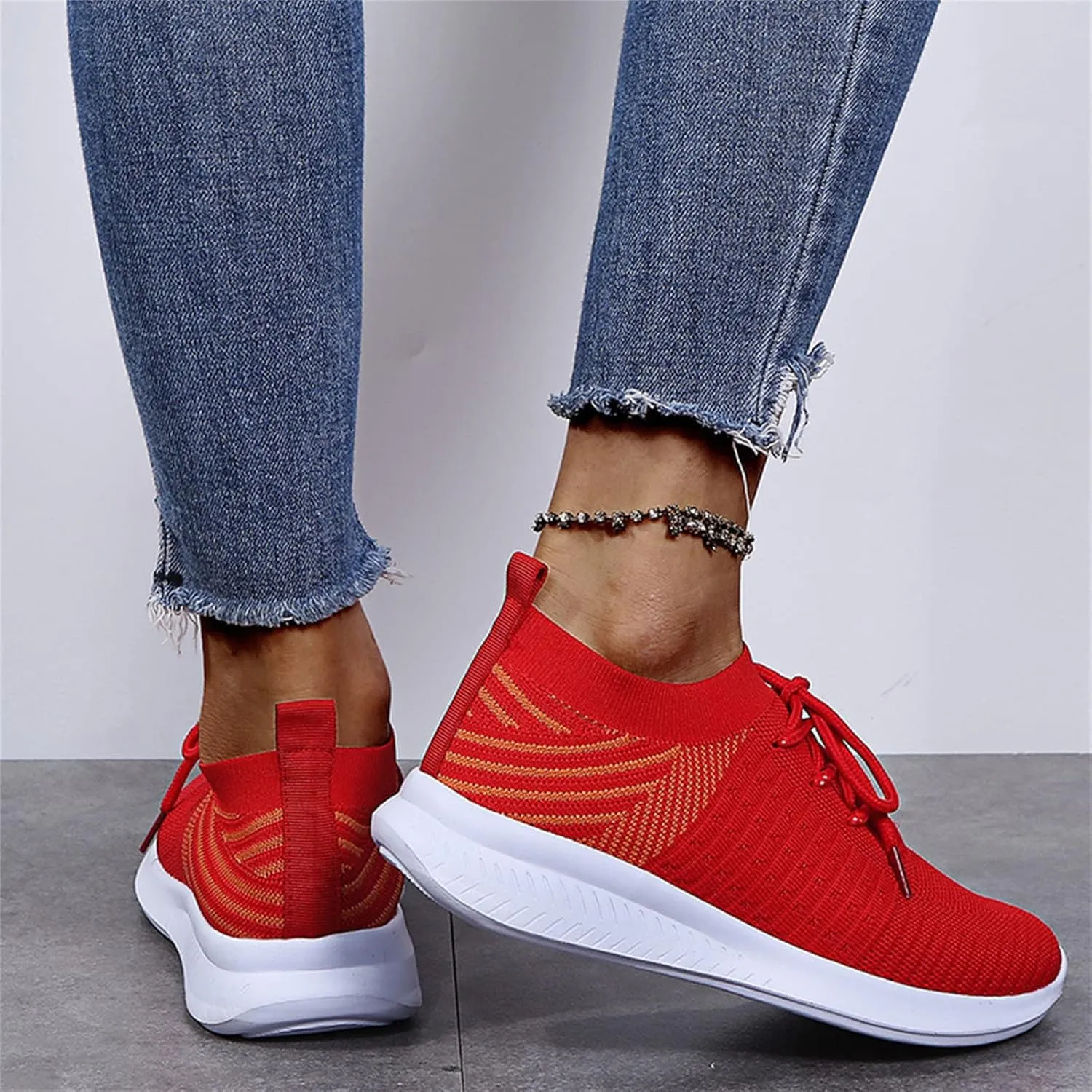 Lausiuoe Sneakers For Women Slip On Arch Support Walking Shoes Non Slip Fashion Casual Comfort Gym Sports Running Shoes
