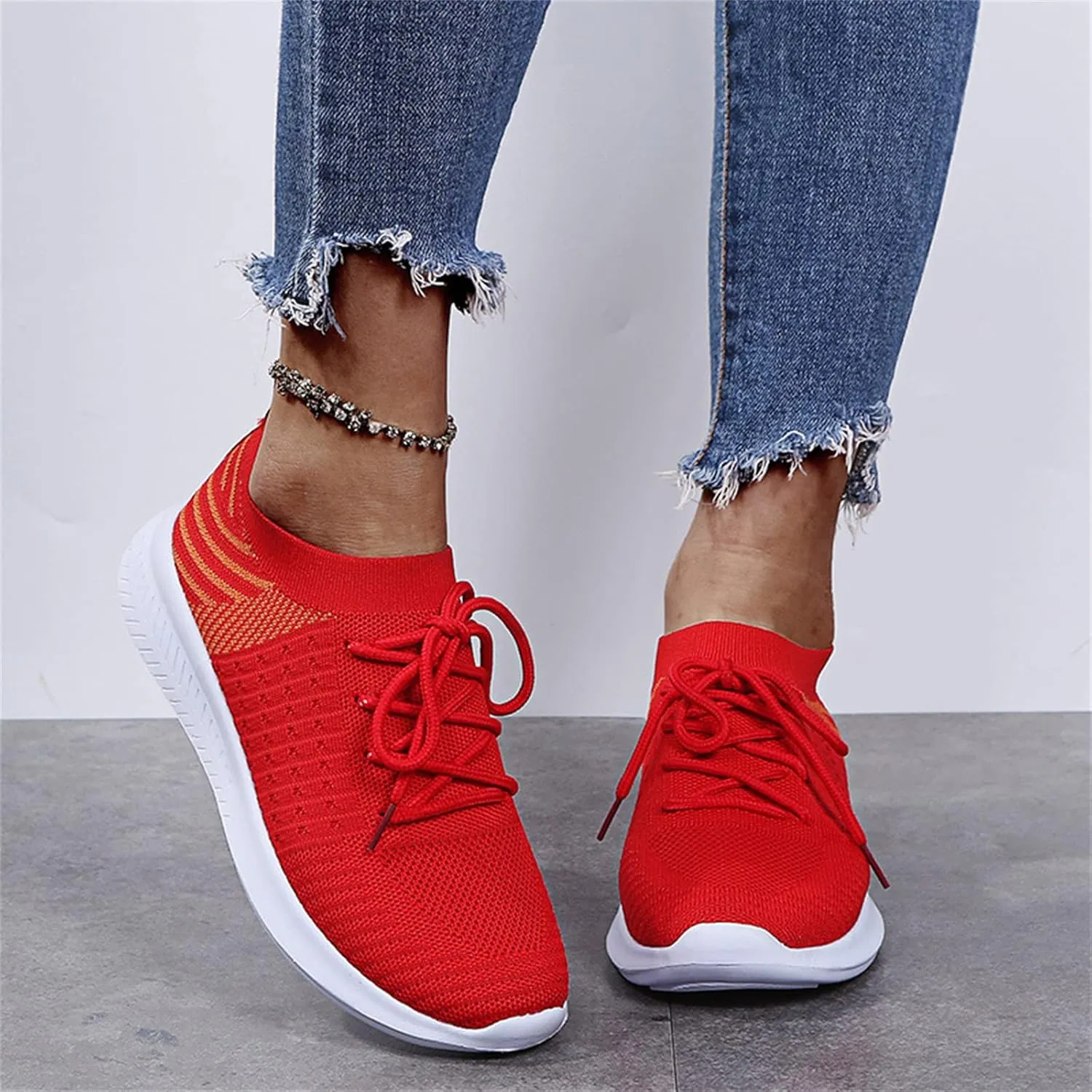 Lausiuoe Sneakers For Women Slip On Arch Support Walking Shoes Non Slip Fashion Casual Comfort Gym Sports Running Shoes