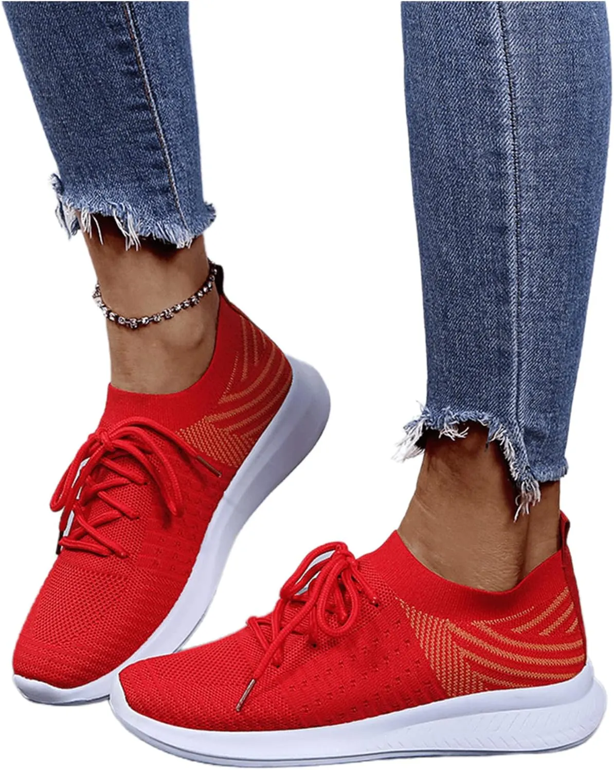 Lausiuoe Sneakers For Women Slip On Arch Support Walking Shoes Non Slip Fashion Casual Comfort Gym Sports Running Shoes