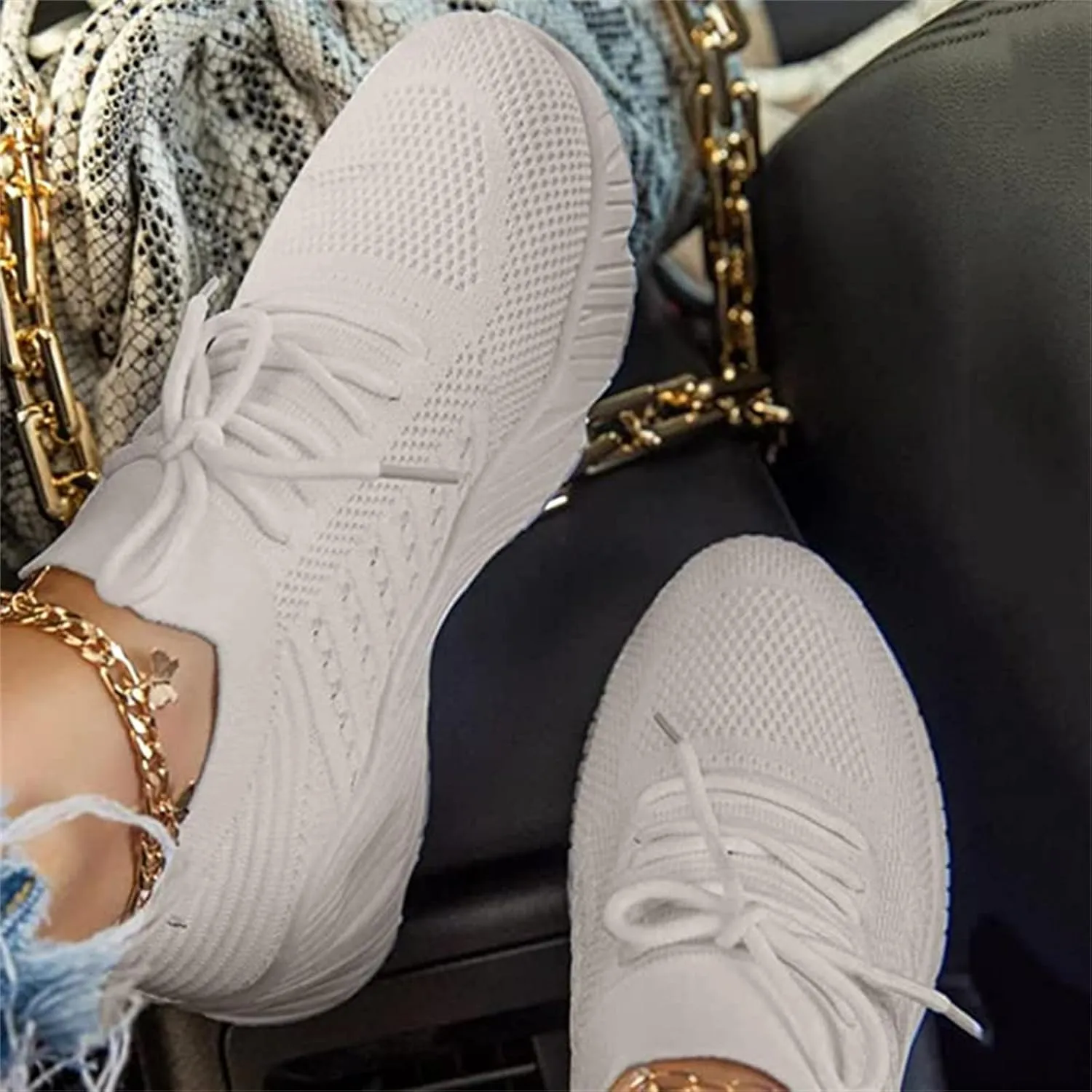 Lausiuoe Sneakers For Women Walking Shoes Comfortable Sock Sneakers Slip on Mesh Comfortable Wedge Shoe Platform Loafers