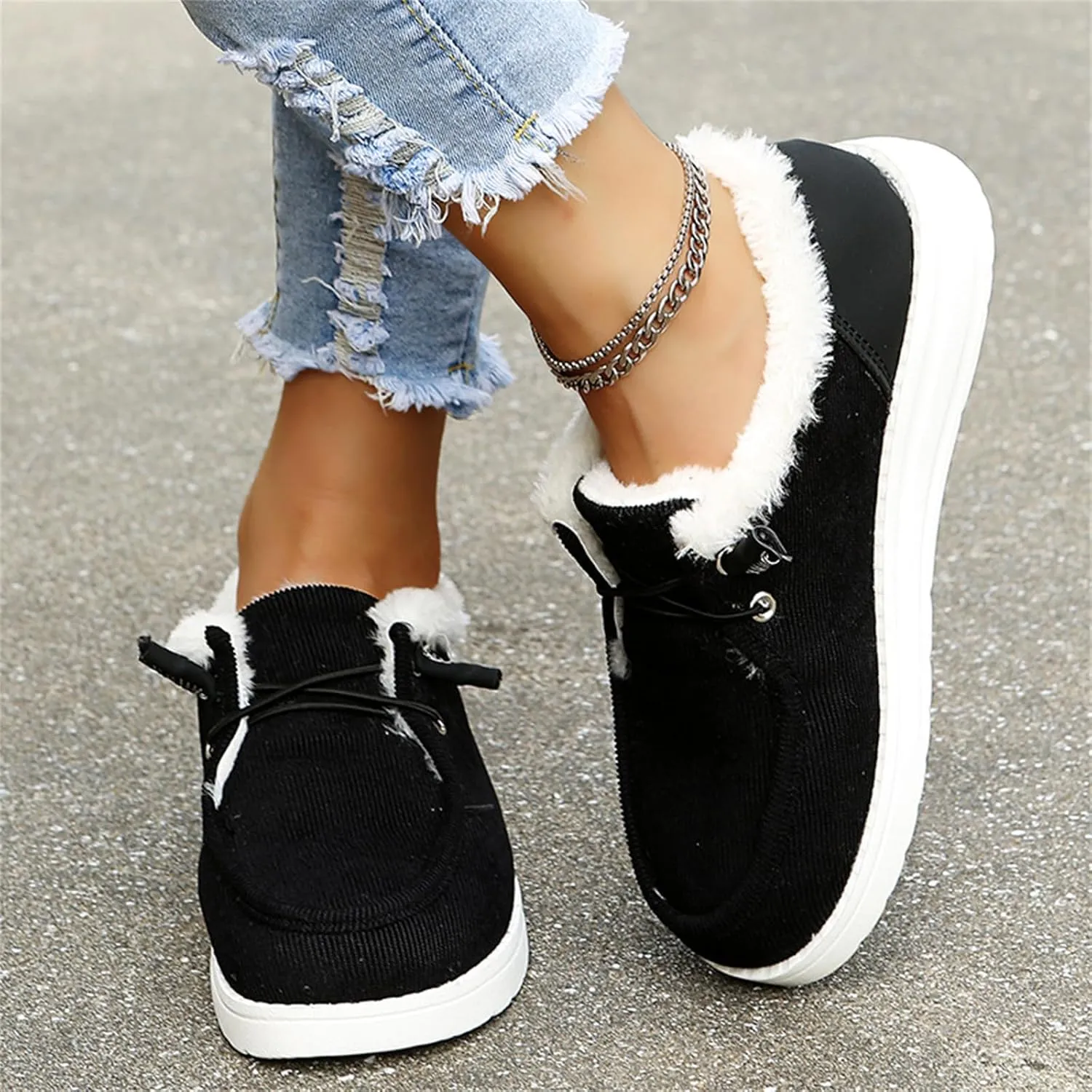 Lausiuoe Winter Boots For Women 2022 With Fur Fluffy Fuzzy Ankle Booties Soft Outdoor Shoes Fashion Casual Walking Shoes