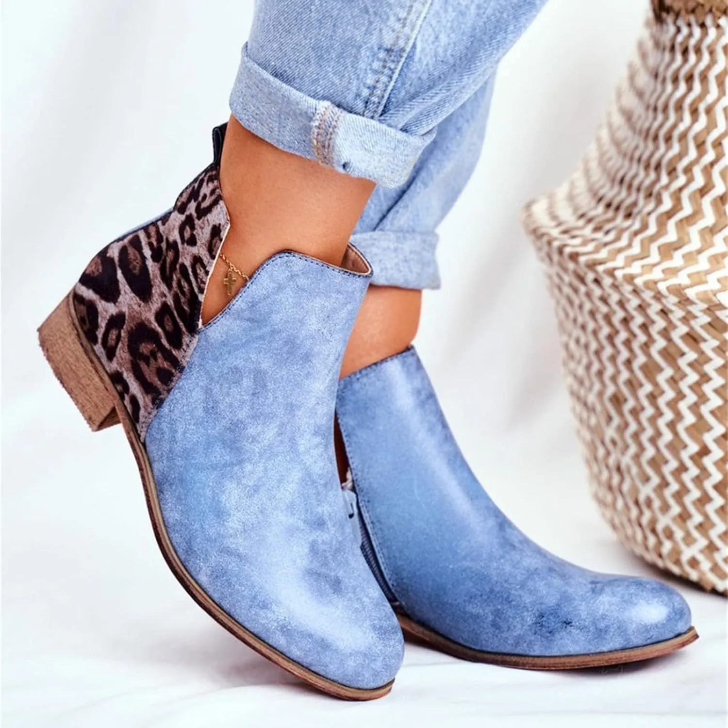 Lausiuoe Womens Boots Ankle Low Heel Cut Out Stacked Chunky Block Casual Dressy Slip on Fashion Wide Width Ankle Booties