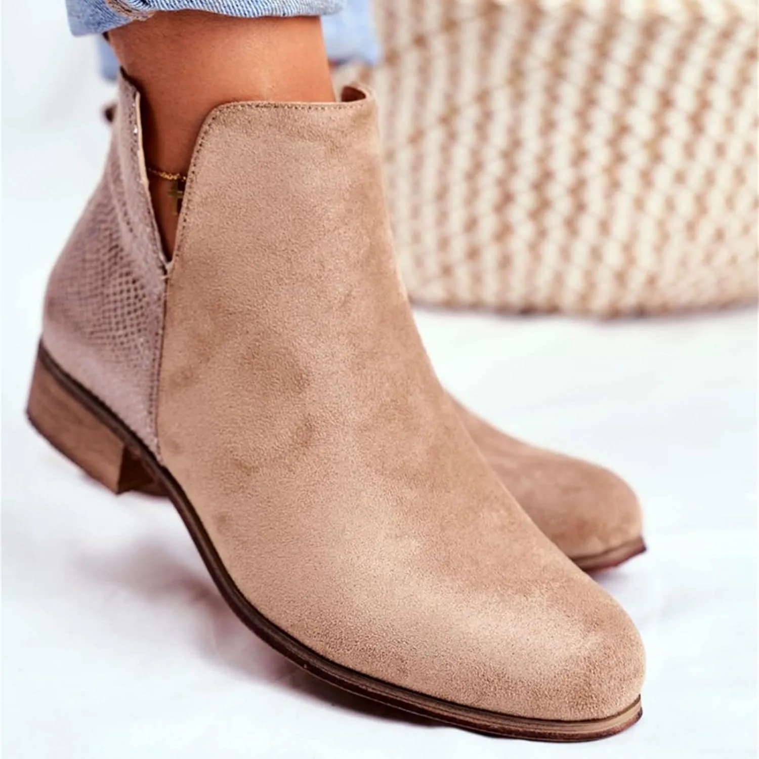 Lausiuoe Womens Boots Ankle Low Heel Cut Out Stacked Chunky Block Casual Dressy Slip on Fashion Wide Width Ankle Booties