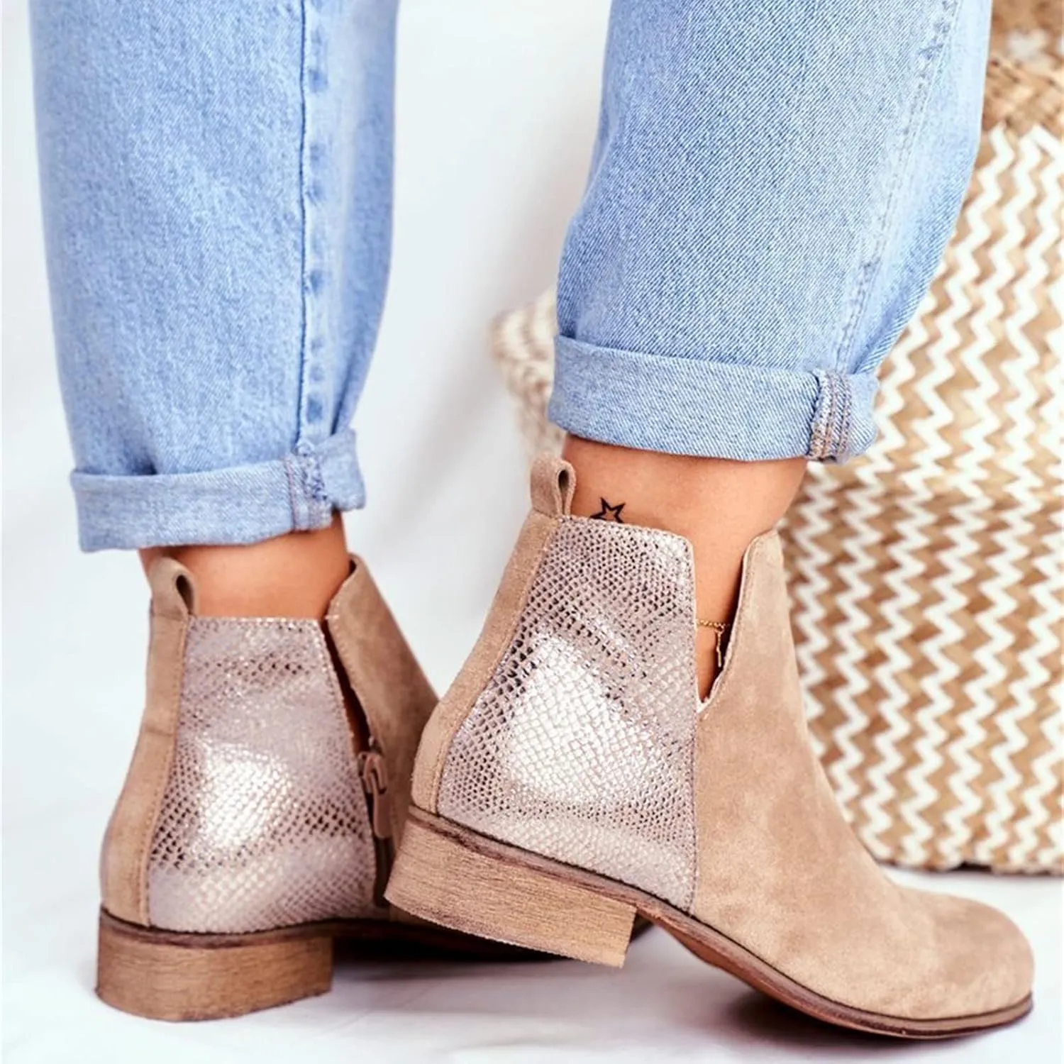 Lausiuoe Womens Boots Ankle Low Heel Cut Out Stacked Chunky Block Casual Dressy Slip on Fashion Wide Width Ankle Booties