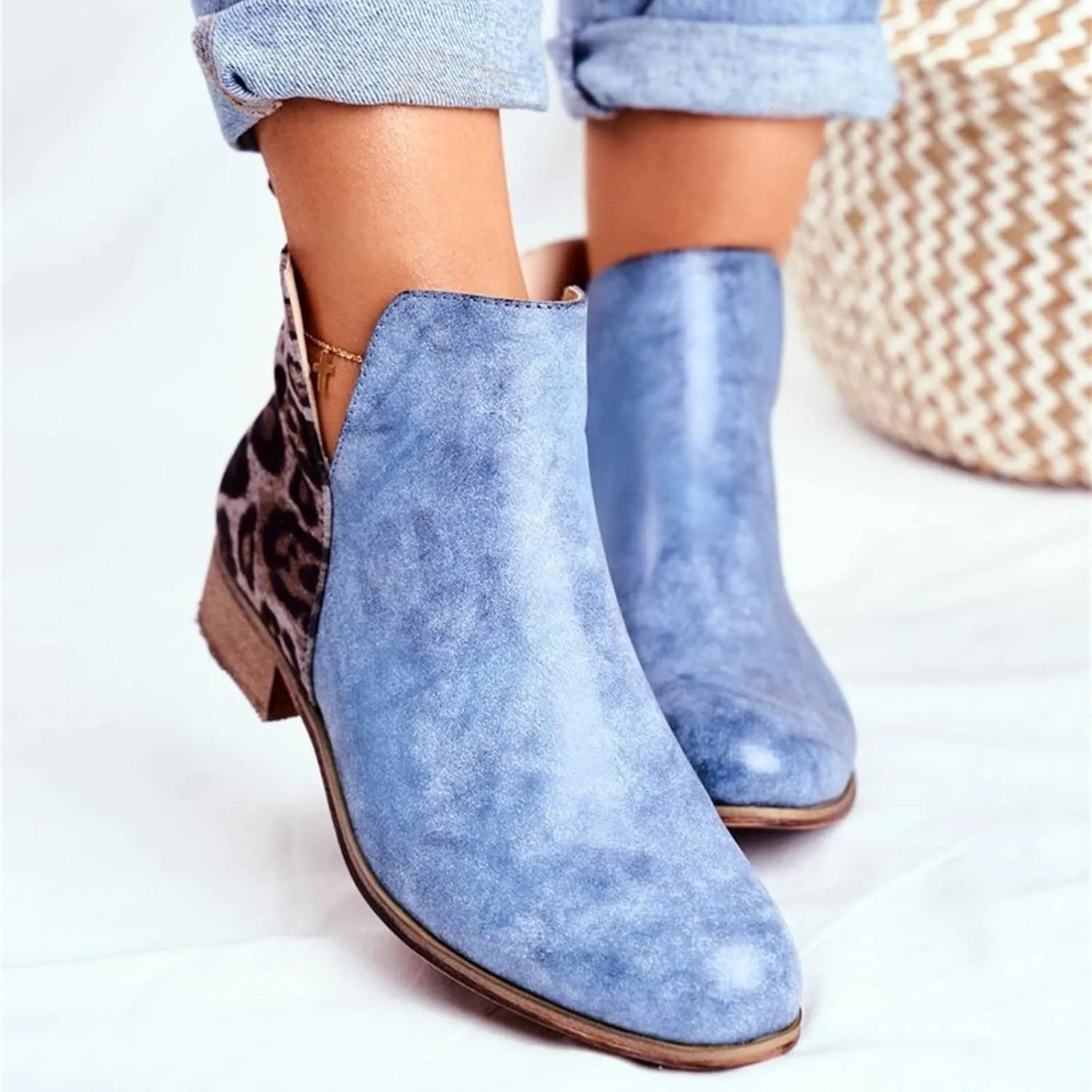 Lausiuoe Womens Boots Ankle Low Heel Cut Out Stacked Chunky Block Casual Dressy Slip on Fashion Wide Width Ankle Booties