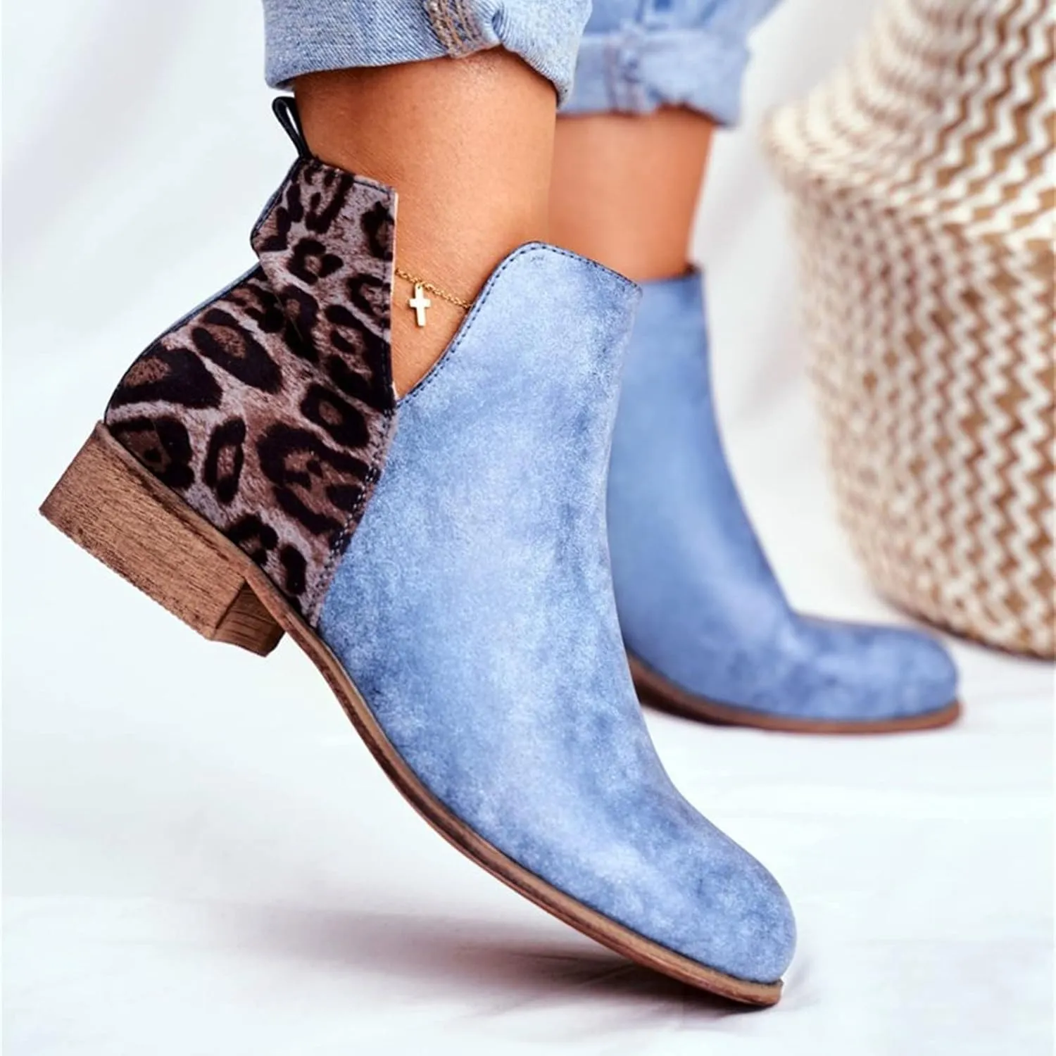 Lausiuoe Womens Boots Ankle Low Heel Cut Out Stacked Chunky Block Casual Dressy Slip on Fashion Wide Width Ankle Booties