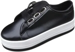Lausiuoe Women's Fashion Sneakers Slip On Fashion Leather Shoes Round Toe Casual Low Top Comfort Walking Flat Loafers