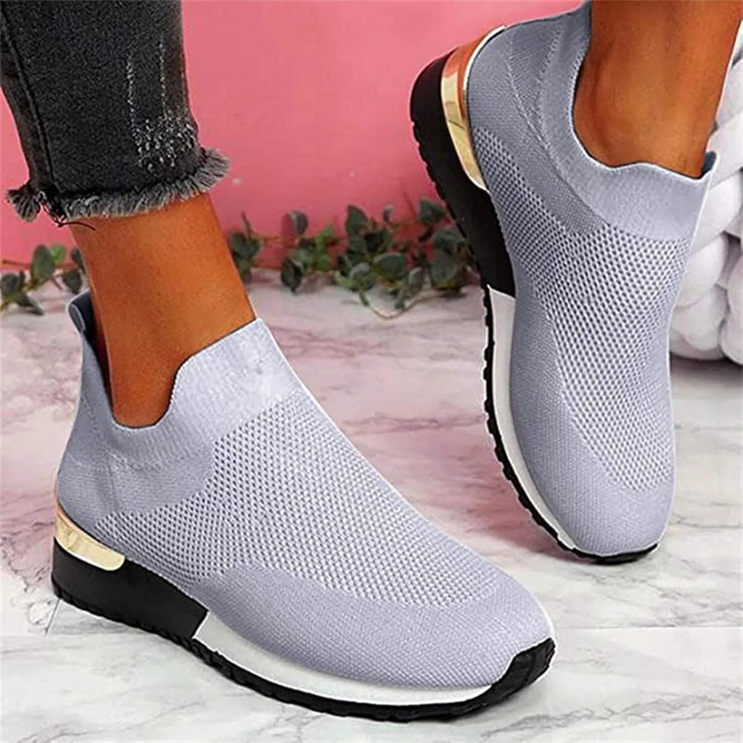 Lausiuoe Women's Fashion Sneakers Slip On Running Shoes Ladies Walking Tennis Mesh Lightweight Breathable Casual Shoes