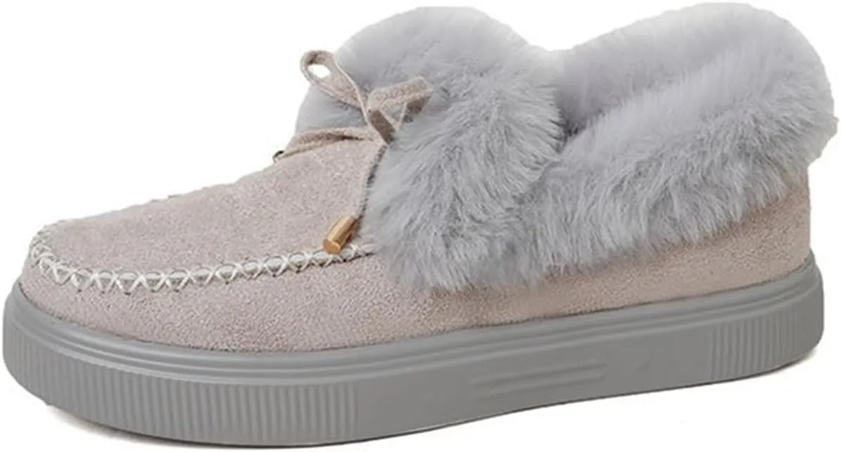 Lausiuoe Womens Winter Boots With Fur Lined Ankle Boots Slip On Snow Fuzzy Booties Fashion Casual Walking Shoes Loafers