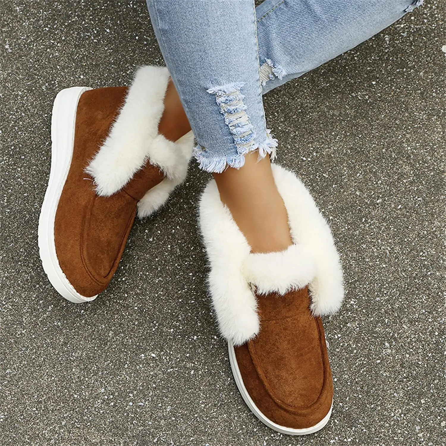 Lausiuoe Womens Winter Boots With Fur Lined Fluffy Fuzzy Slipper Ankle Boots Soft Cozy Fashion Casual Walking Shoes