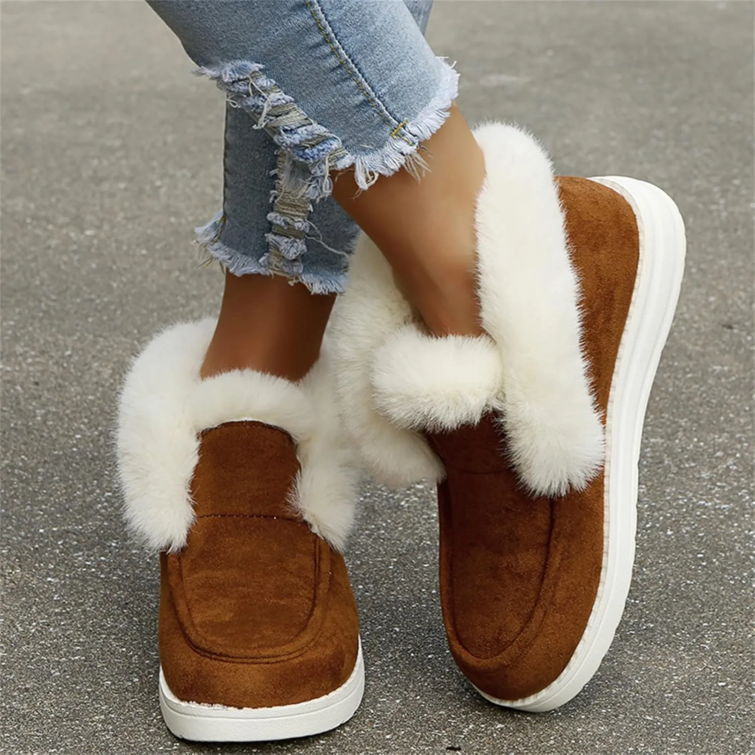 Lausiuoe Womens Winter Boots With Fur Lined Fluffy Fuzzy Slipper Ankle Boots Soft Cozy Fashion Casual Walking Shoes