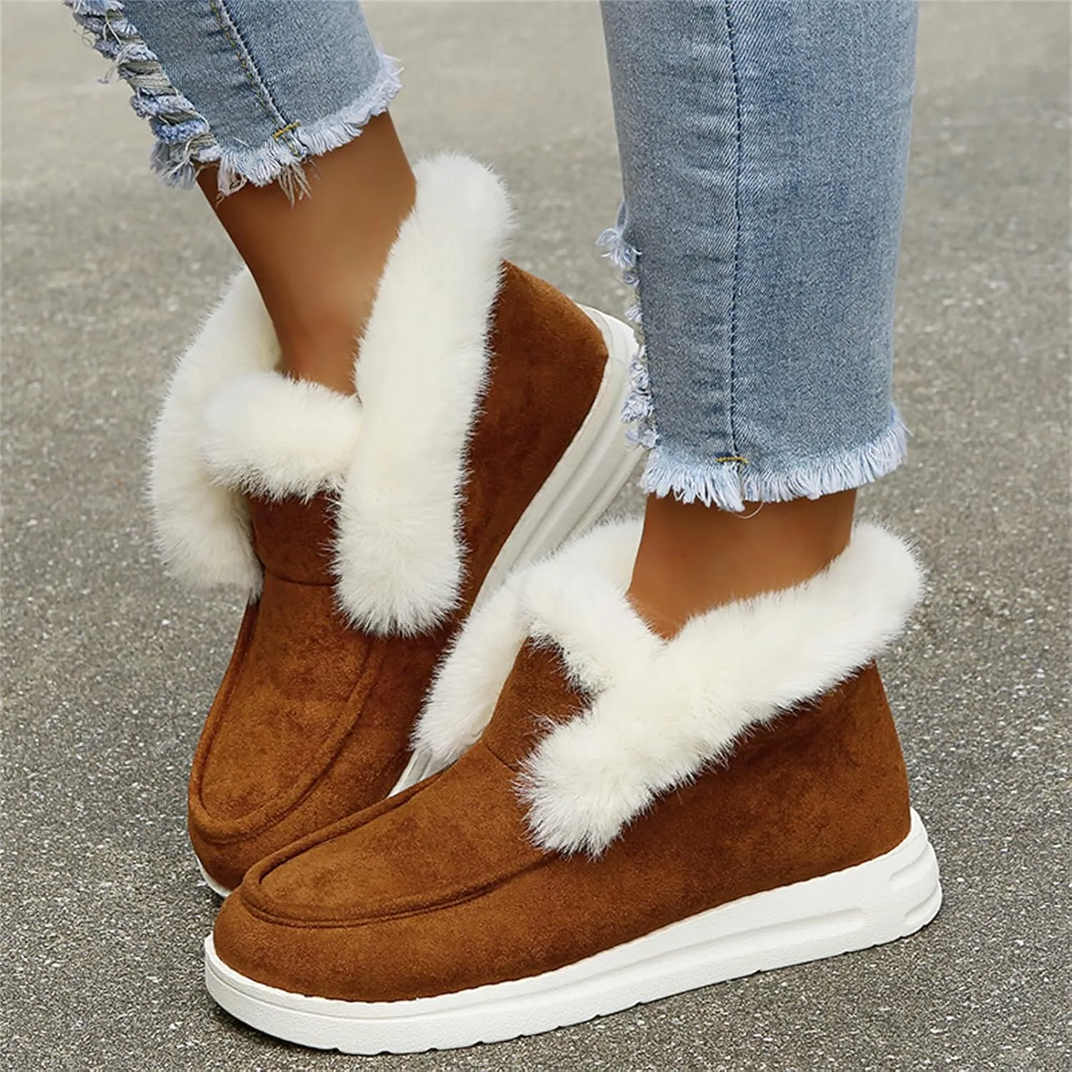 Lausiuoe Womens Winter Boots With Fur Lined Fluffy Fuzzy Slipper Ankle Boots Soft Cozy Fashion Casual Walking Shoes