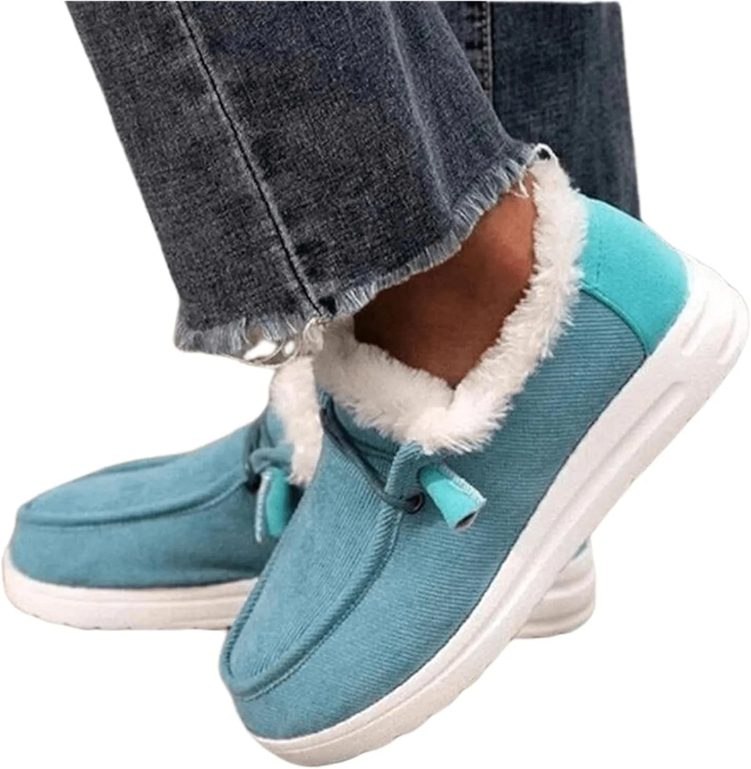 Lausiuoe Womens Winter Boots With Fur Lined Warm Snow Fuzzy Ankle Booties Flat Cute Silp On Comfortable Casual Loafers