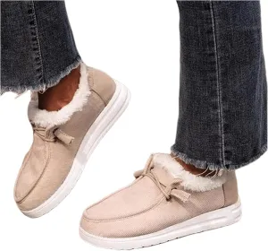 Lausiuoe Womens Winter Boots With Fur Lined Warm Snow Fuzzy Ankle Booties Flat Cute Silp On Comfortable Casual Loafers