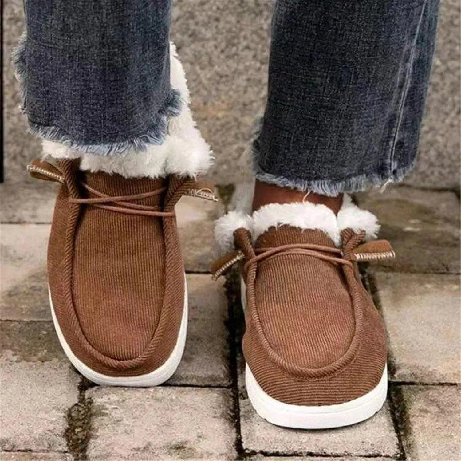 Lausiuoe Womens Winter Boots With Fur Lined Warm Snow Fuzzy Ankle Booties Flat Cute Silp On Comfortable Casual Loafers