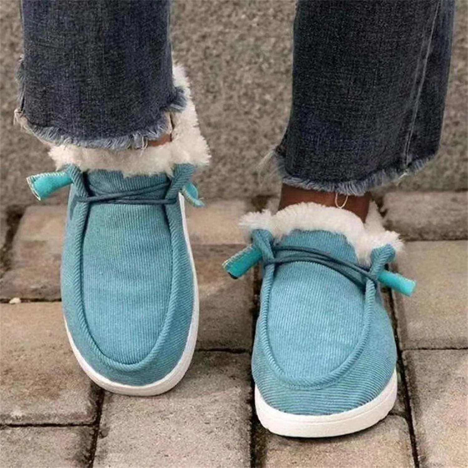 Lausiuoe Womens Winter Boots With Fur Lined Warm Snow Fuzzy Ankle Booties Flat Cute Silp On Comfortable Casual Loafers