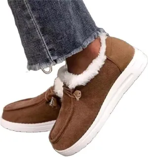 Lausiuoe Womens Winter Boots With Fur Lined Warm Snow Fuzzy Ankle Booties Flat Cute Silp On Comfortable Casual Loafers