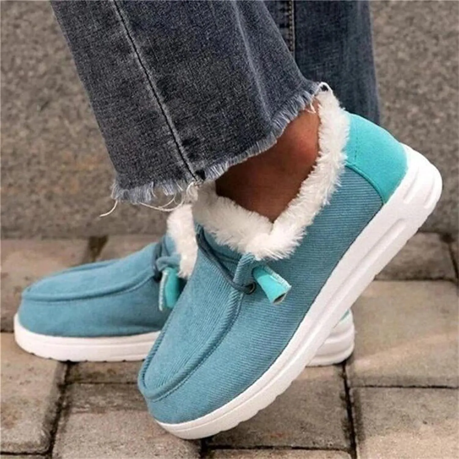 Lausiuoe Womens Winter Boots With Fur Lined Warm Snow Fuzzy Ankle Booties Flat Cute Silp On Comfortable Casual Loafers