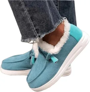 Lausiuoe Womens Winter Boots With Fur Lined Warm Snow Fuzzy Ankle Booties Flat Cute Silp On Comfortable Casual Loafers