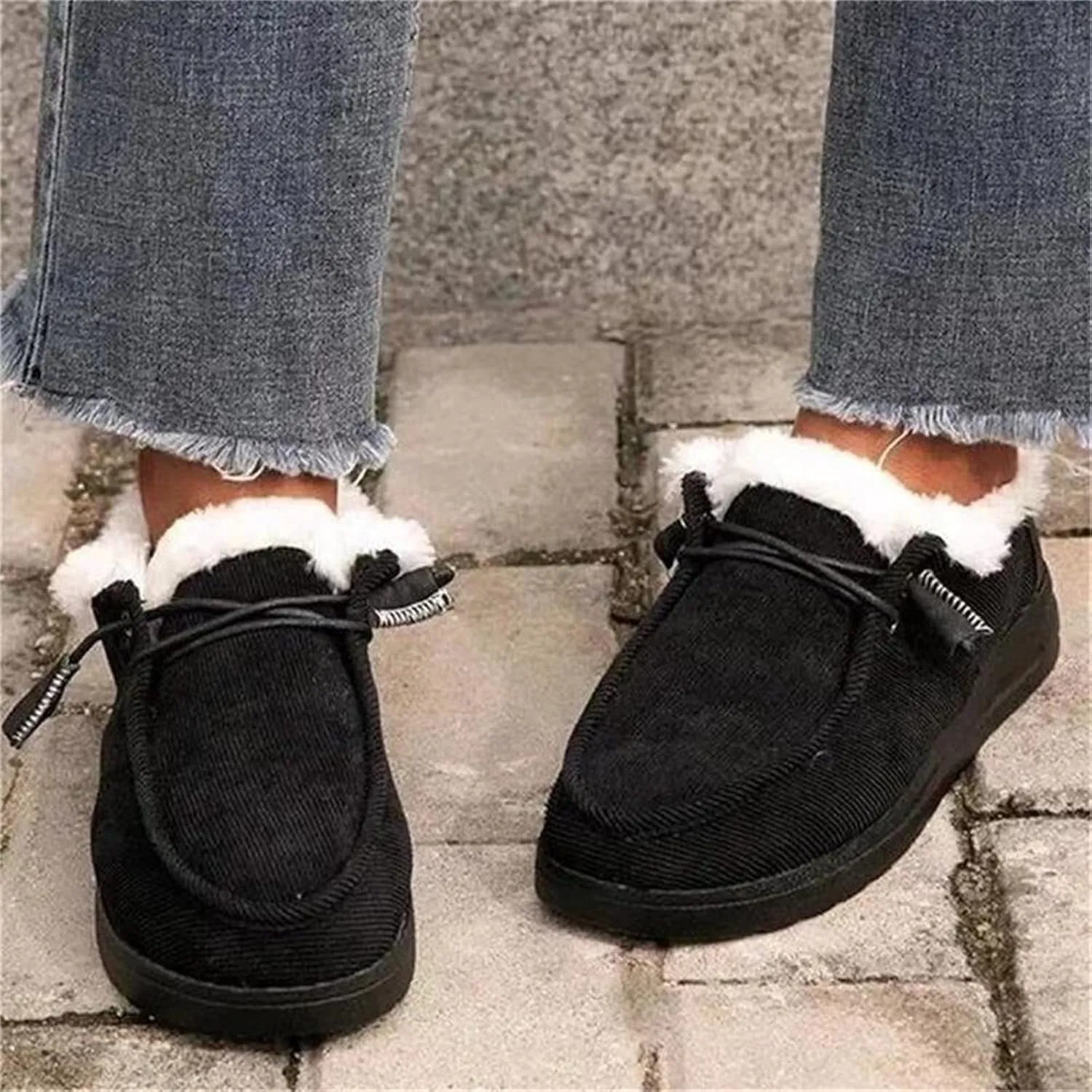 Lausiuoe Womens Winter Boots With Fur Lined Warm Snow Fuzzy Ankle Booties Flat Cute Silp On Comfortable Casual Loafers