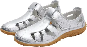 Leather Sandals for Women 2025 Closed Toe Hollow Breathable Casual Platform Sandals Summer Travel Dressy Shoes
