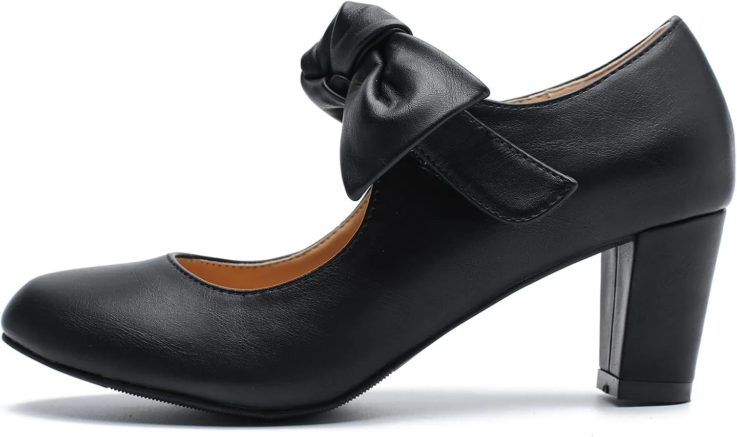 LIURUIJIA Women's Bow Mary Jane Low Block Heel Pumps Round Toe Ankle Strap Wedding Evening Party Dress Shoes