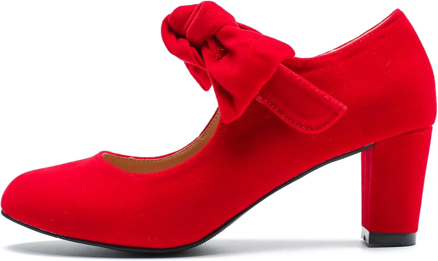 LIURUIJIA Women's Bow Mary Jane Low Block Heel Pumps Round Toe Ankle Strap Wedding Evening Party Dress Shoes