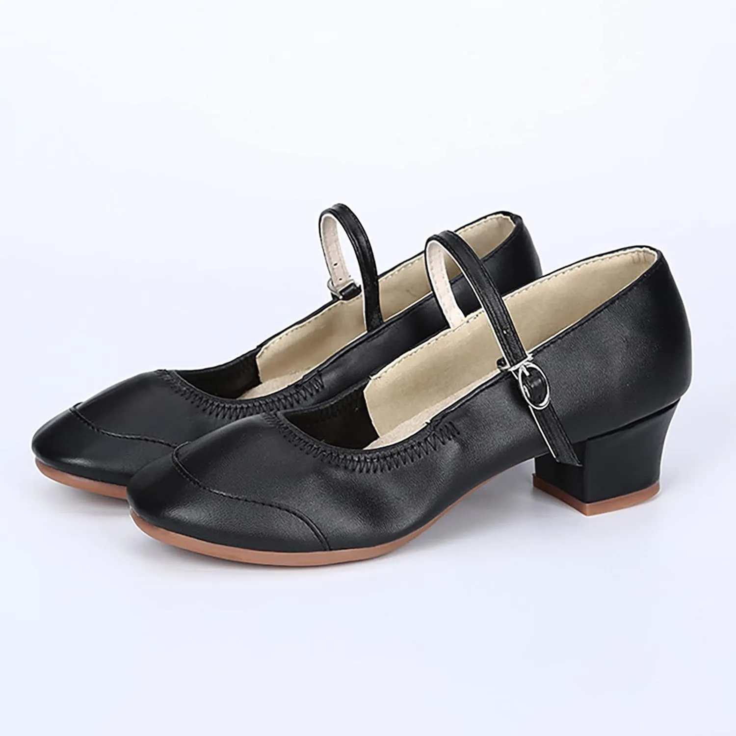 Low Heel Pumps Women's Dress Shoes T Strap Mary Janes Ladies Elegant Dancing Shoe Comfortable Closed Toe Heels