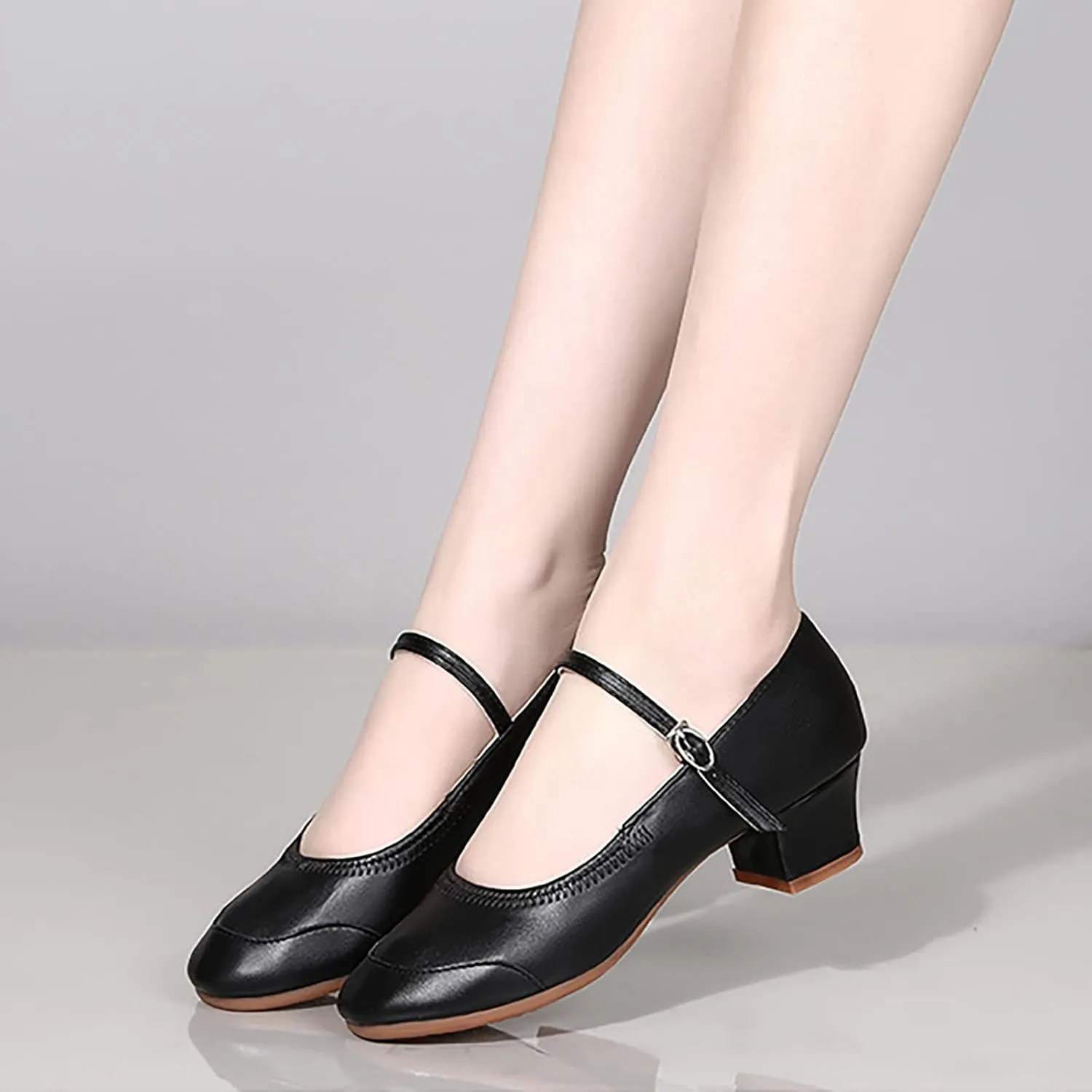 Low Heel Pumps Women's Dress Shoes T Strap Mary Janes Ladies Elegant Dancing Shoe Comfortable Closed Toe Heels