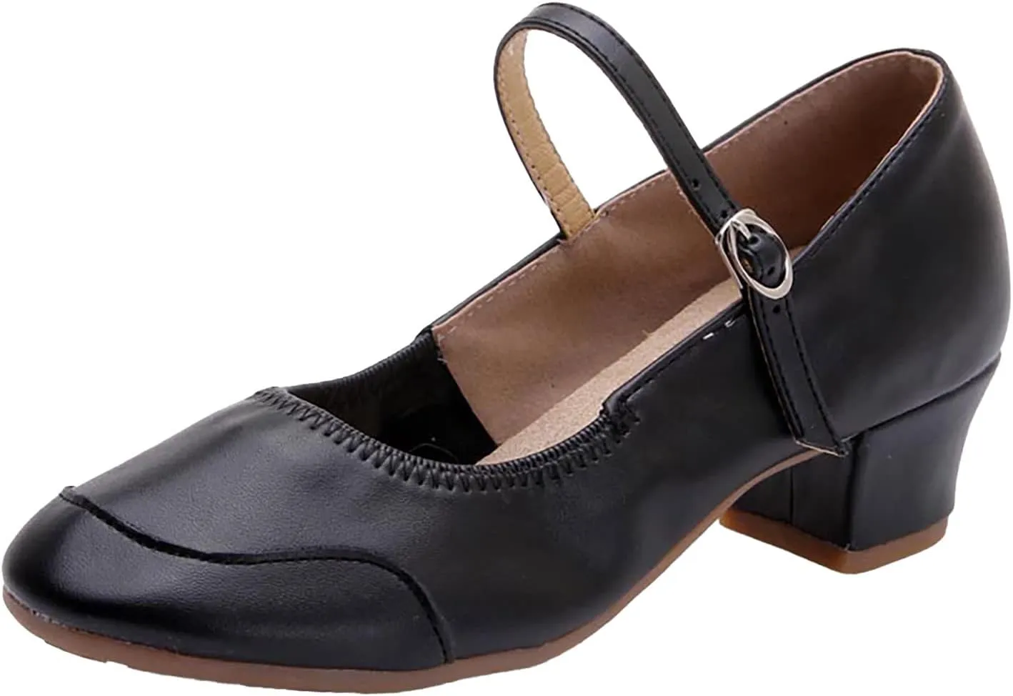 Low Heel Pumps Women's Dress Shoes T Strap Mary Janes Ladies Elegant Dancing Shoe Comfortable Closed Toe Heels