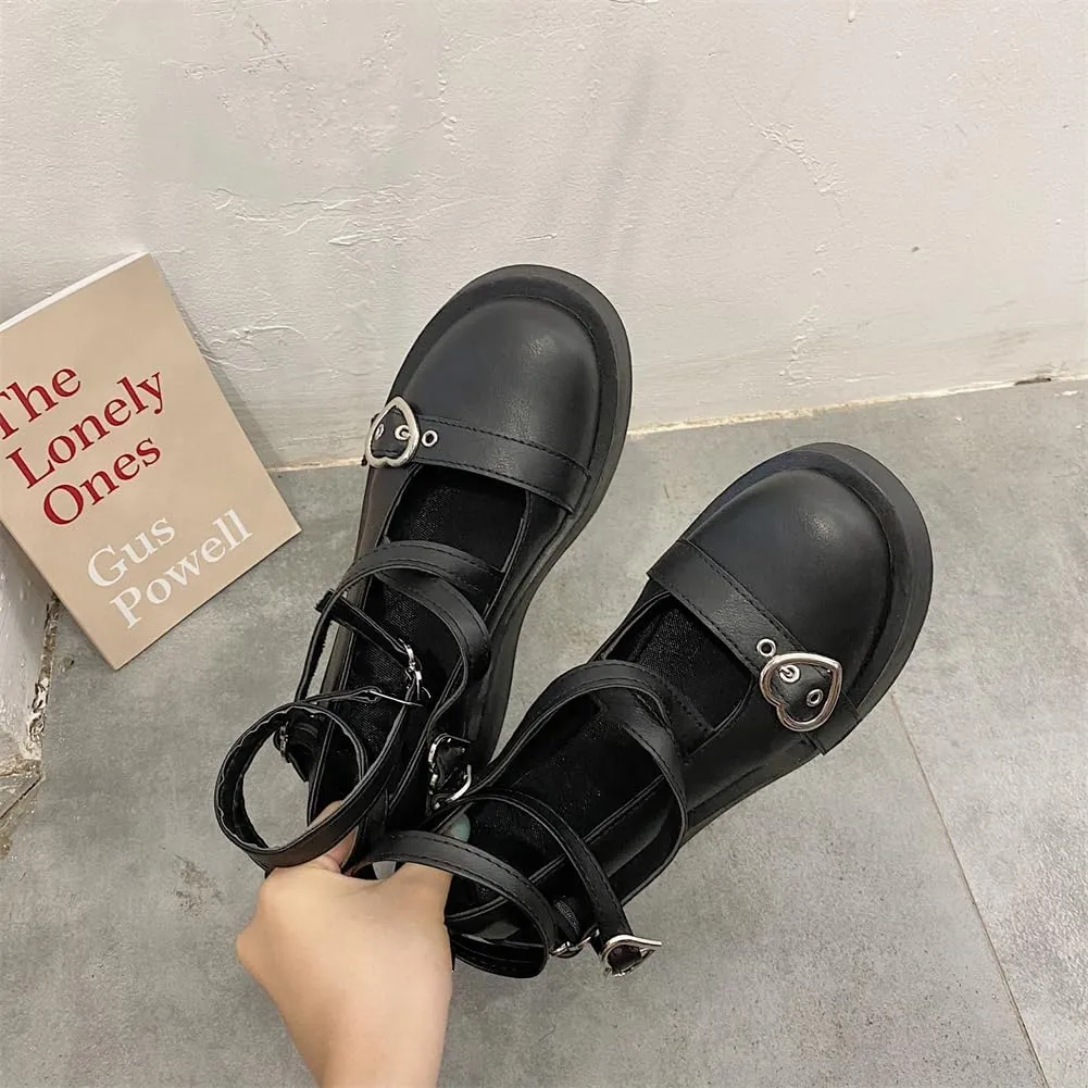 Mary Jane Shoes for Women, Sweet Ankle Strap Chunky Heel Goth Platform Dress Pumps Lolita Shoes Round Toe Oxfords Shoes