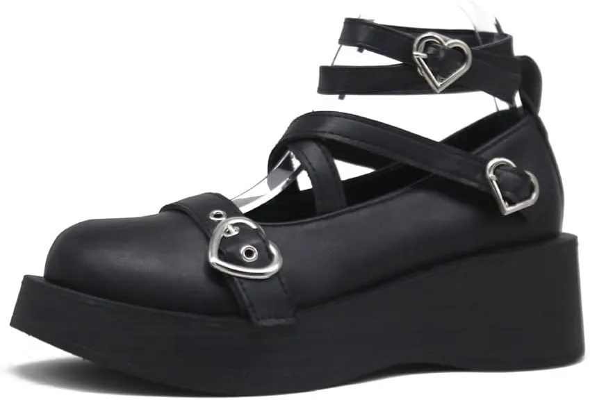 Mary Jane Shoes for Women, Sweet Ankle Strap Chunky Heel Goth Platform Dress Pumps Lolita Shoes Round Toe Oxfords Shoes