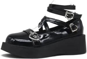 Mary Jane Shoes for Women, Sweet Ankle Strap Chunky Heel Goth Platform Dress Pumps Lolita Shoes Round Toe Oxfords Shoes