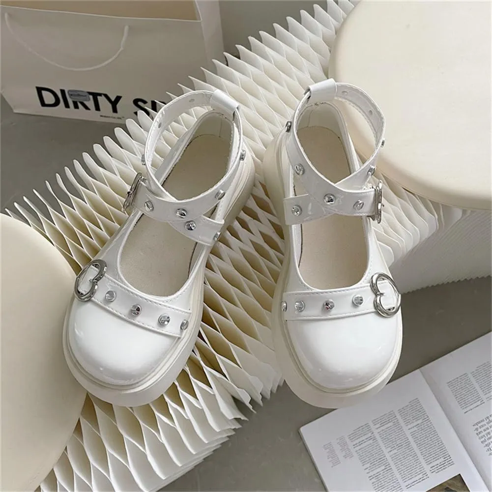 Mary Jane Shoes for Women, Sweet Ankle Strap Chunky Heel Goth Platform Dress Pumps Lolita Shoes Round Toe Oxfords Shoes