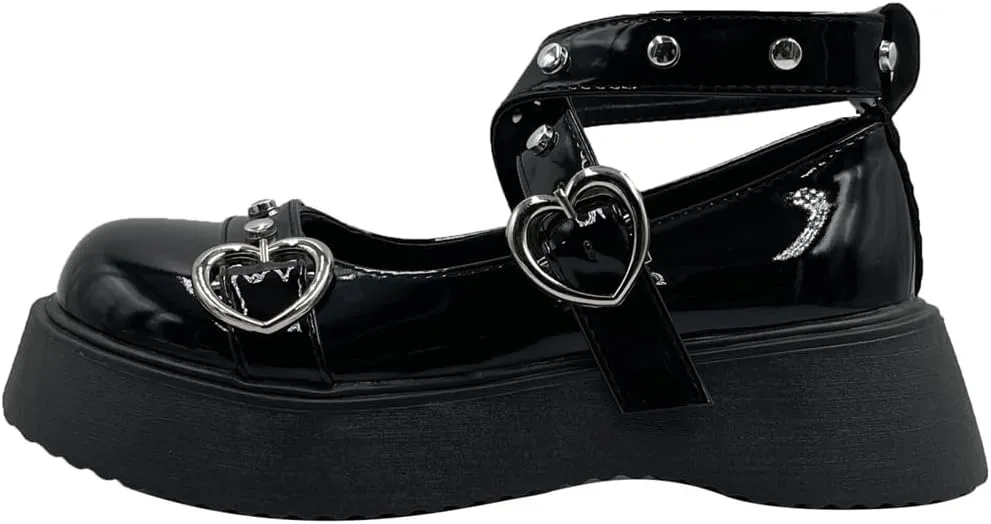 Mary Jane Shoes for Women, Sweet Ankle Strap Chunky Heel Goth Platform Dress Pumps Lolita Shoes Round Toe Oxfords Shoes