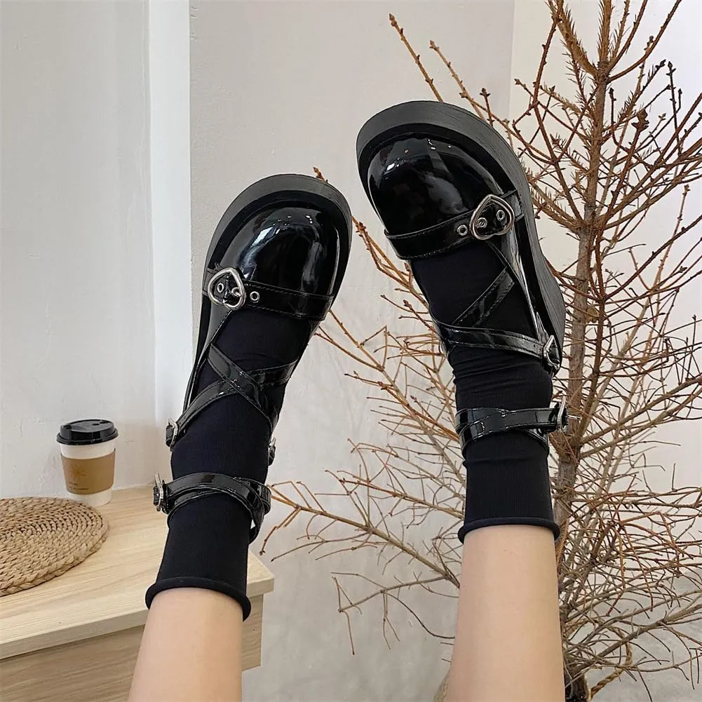 Mary Jane Shoes for Women, Sweet Ankle Strap Chunky Heel Goth Platform Dress Pumps Lolita Shoes Round Toe Oxfords Shoes